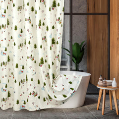 ROYALE LINENS Christmas Printed Shower Curtain 72 X 72 Inches - with Reinforced Button Holes - Christmas Design - Machine Washable & Water Resistant Shower Curtains (72" X 72" Winter White)