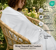 Royale Linens Cotton Waffle Blanket - Breathable And Soft, Lightweight And Cozy Waffle Weave Bed Blanket For All Season