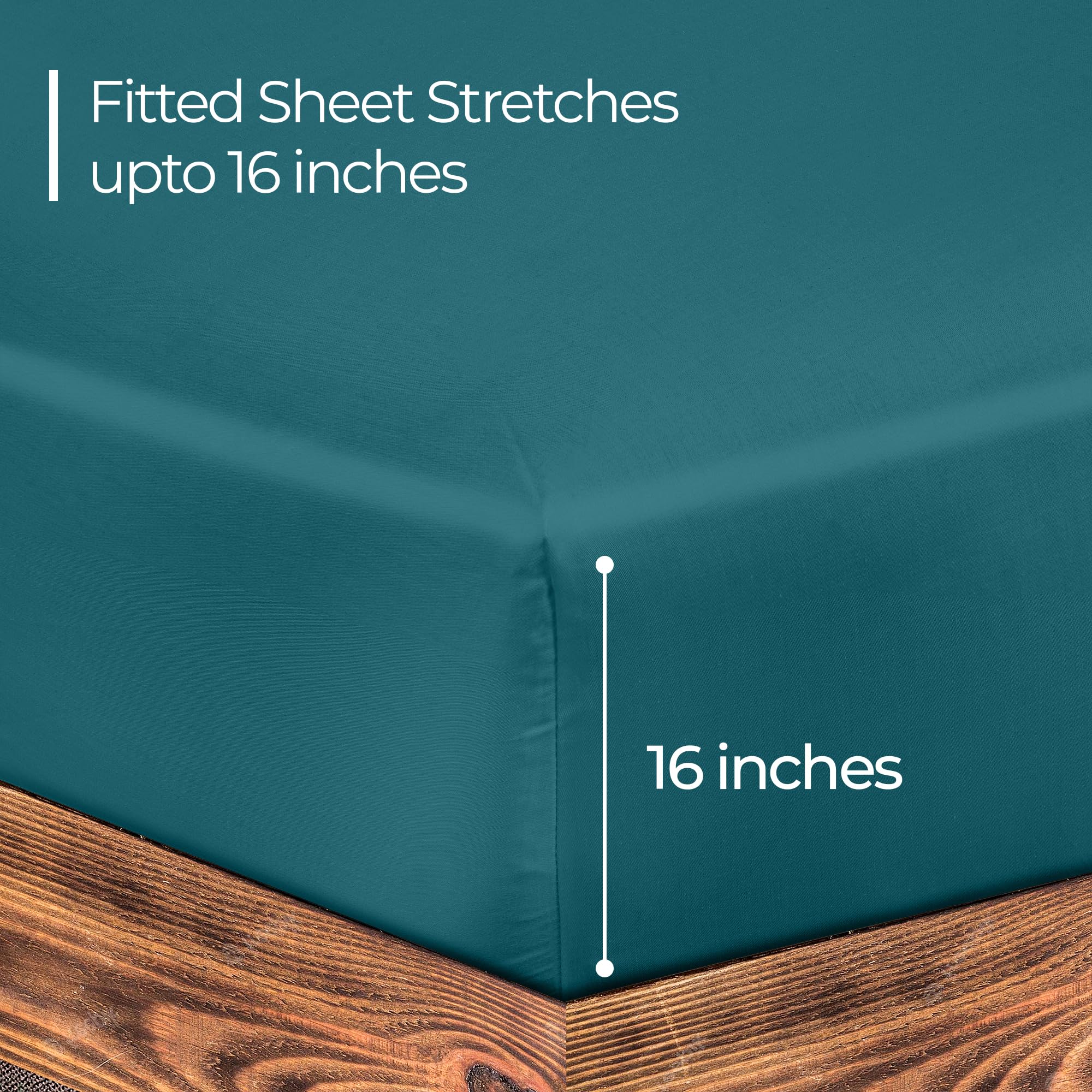 Royale Linens 300 Thread Count 100% Long Staple Combed Cotton Fitted Sheet - Soft Deep Pocket Bottom Sheet -Silver Fitted Sheet  - Fitted Sheet Only - Elastic Sheet (Teal)