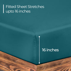 Royale Linens 300 Thread Count 100% Long Staple Combed Cotton Fitted Sheet - Soft Deep Pocket Bottom Sheet -Silver Fitted Sheet Queen Size  - Queen Fitted Sheet Only - Elastic Sheet (Queen, Teal)