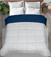 ROYALE Queen Comforter - All Season Down Alternative Bedding Comforter - Lightweight Quilted Comforter with Corner Tabs - Soft Luxury Hotel Comforter - Box Stitched Duvet Insert (Queen, Navy & Silver)