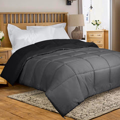 ROYALE Queen Comforter - All Season Down Alternative Bedding Comforter - Lightweight Quilted Comforter with Corner Tabs - Soft Luxury Hotel Comforter - Box Stitched Duvet Insert (Queen, Black & Grey)