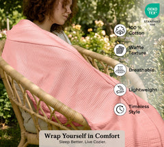 Royale Linens Cotton Waffle Blanket - Breathable And Soft, Lightweight And Cozy Waffle Weave Bed Blanket For All Season