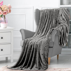 ROYALE LINENS Fleece Blanket Throw Size - Fleece Bed Blanket - All Season Warm Lightweight Super Soft Anti Static Throw Blanket - Grey Blanket - Hotel Quality- Blanket for Couch (50x60 Inches, Grey)