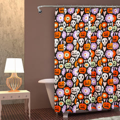 ROYALE LINEN Halloween Printed Shower Curtain 72 X 72 Inches - with Reinforced Button Holes - Spooky and Scary Design - Machine Washable & Water Resistant Shower Curtains (72" X 72" Skulls & Pumpkins)