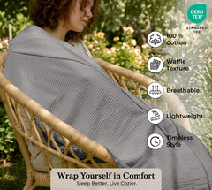 Royale Linens Cotton Waffle Blanket - Breathable And Soft, Lightweight And Cozy Waffle Weave Bed Blanket For All Season