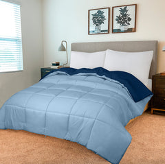 ROYALE Queen Comforter - All Season Down Alternative Bedding Comforter - Lightweight Quilted Comforter with Corner Tabs - Luxury Hotel Comforter - Box Stitched Duvet Insert (Queen, Navy & Lake Blue)