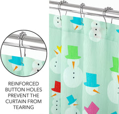 ROYALE LINENS Christmas Printed Shower Curtain 72 X 72 Inches - with Reinforced Button Holes - Christmas Design - Machine Washable & Water Resistant Shower Curtains (72" X 72" Snowmen Green)