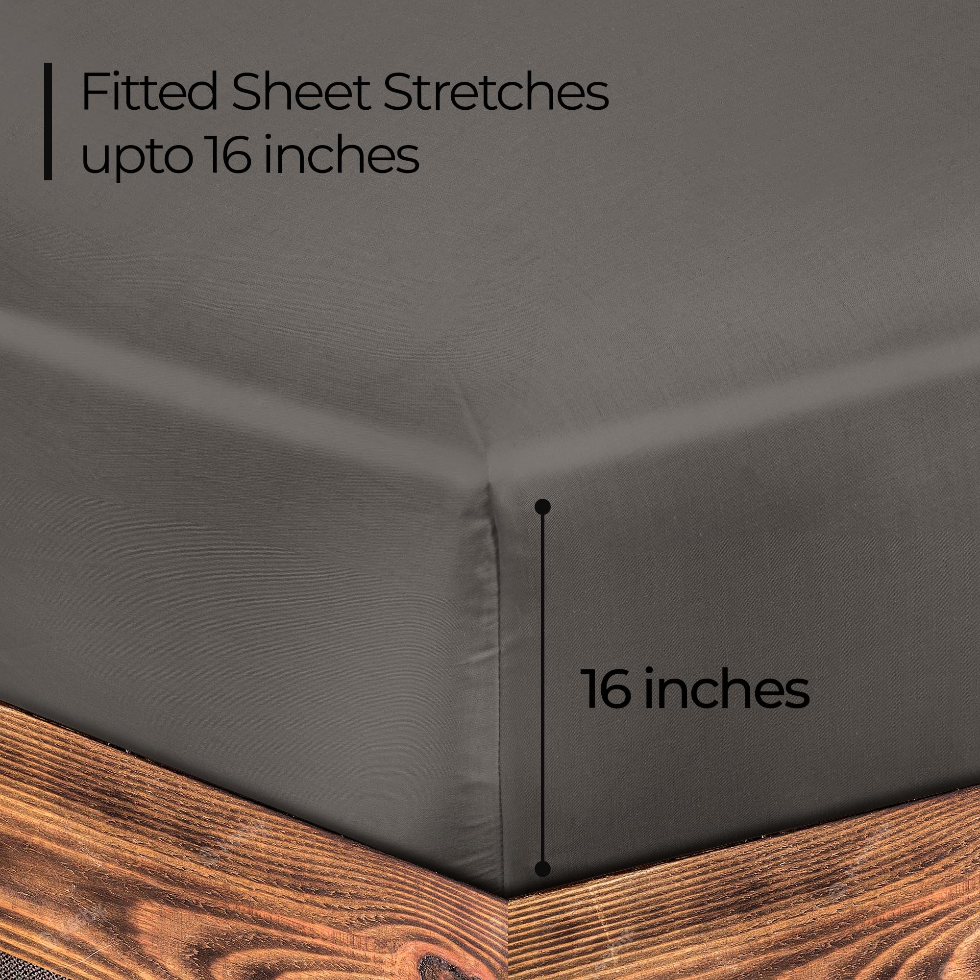 Royale Linens 300 Thread Count 100% Long Staple Combed Cotton Fitted Sheet - Super Soft Deep Pocket Bottom Sheet - Grey Fitted Sheet-Fitted Sheet Only - Elastic Sheet (Grey)