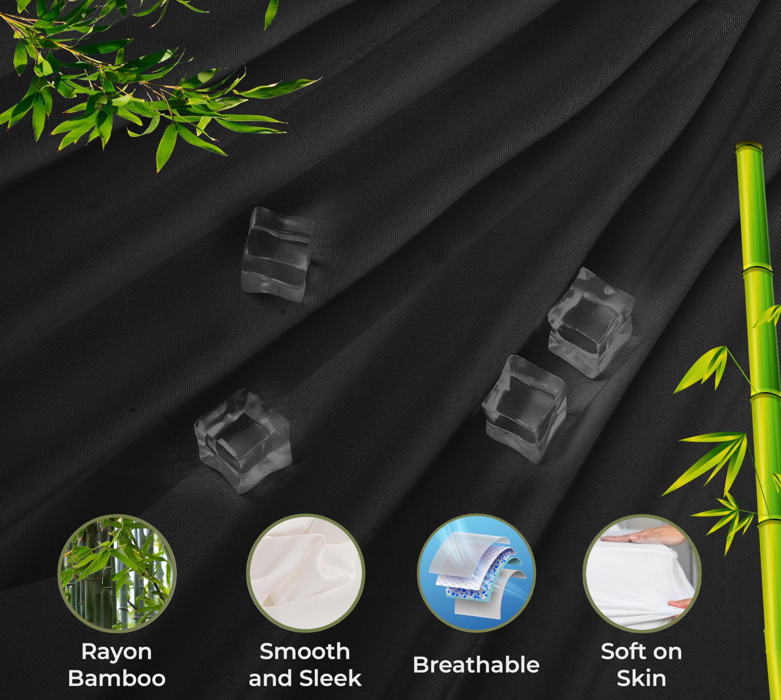 Royale Linens Rayon Derived Bamboo Viscose Fitted Sheet Only - Cooling Fitted Sheets for Bed - Deep Pocket Up to 16" - Organic Viscose Derived from Bamboo - Breathable Bottom Sheet (Black)