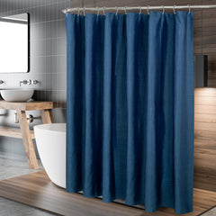 ROYALE LINENS Printed Shower Curtain 72 X 72 Inches - with Reinforced Button Holes - Machine Washable & Water Resistant Shower Curtains (Standard - Woven Stripe Blue)