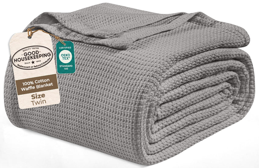 Royale Linens Cotton Waffle Blanket - Breathable And Soft, Lightweight And Cozy Waffle Weave Bed Blanket For All Season
