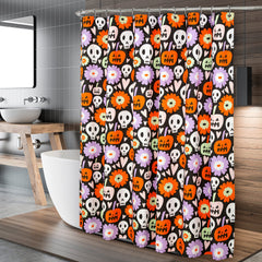 ROYALE LINEN Halloween Printed Shower Curtain 72 X 72 Inches - with Reinforced Button Holes - Spooky and Scary Design - Machine Washable & Water Resistant Shower Curtains (72" X 72" Skulls & Pumpkins)