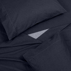 Royale Linens 300 Thread Count 100% Long Staple Combed Cotton Textured Sheet Set - 4 Piece Bed Sheet - 1 Fitted Sheet, 1 Flat Sheet, 2 Pillow case - Cool & Crisp Sheet Set (Queen, Textured Dark Blue)