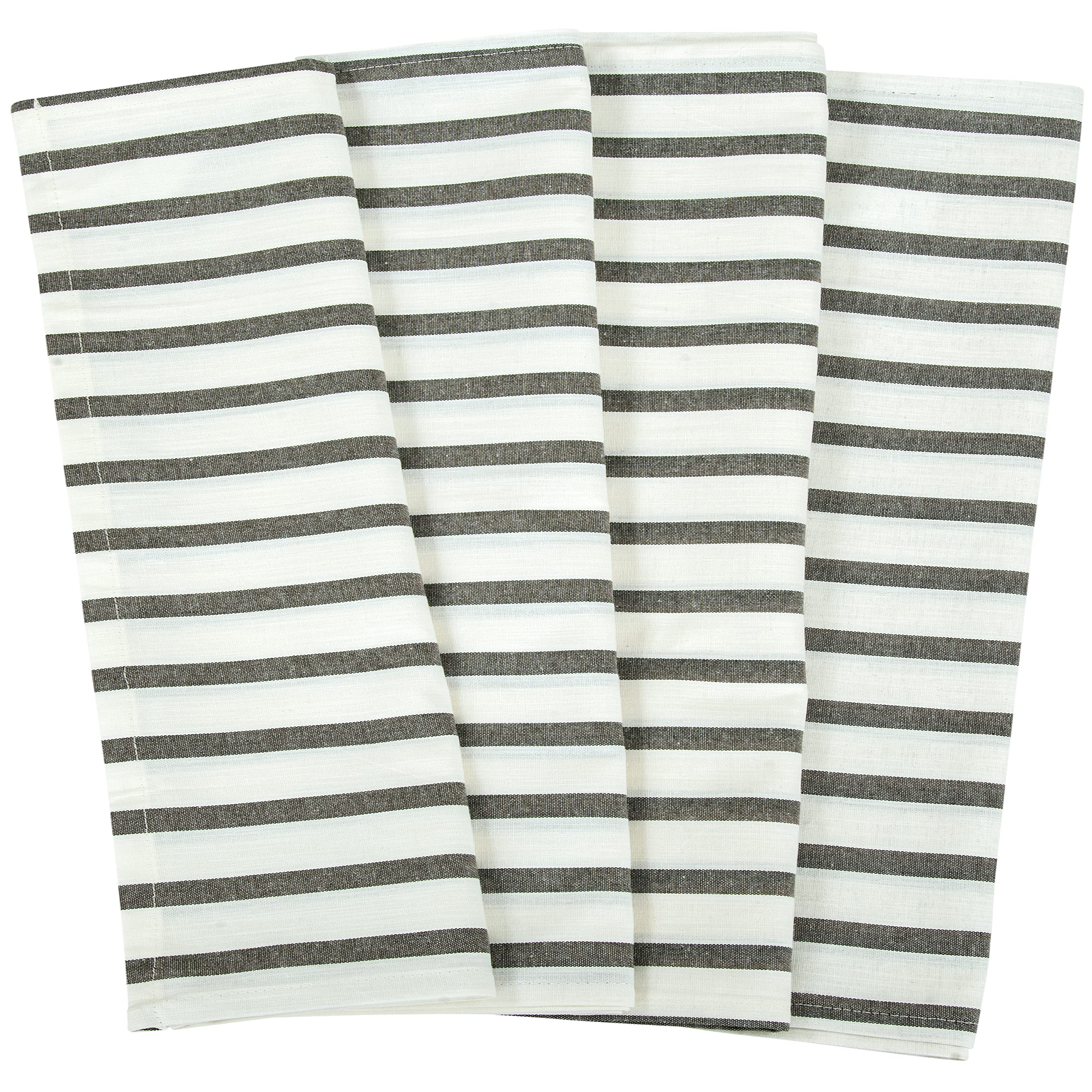 ROYALE Kitchen Towel 4 Pack - 100% Cotton Kitchen Dish Towel - Tea Towels - Reusable Cleaning Cloths - Highly Absorbent Bar Towel - Large Dish Towels - Wiping Cloth - ( Black Stripe)