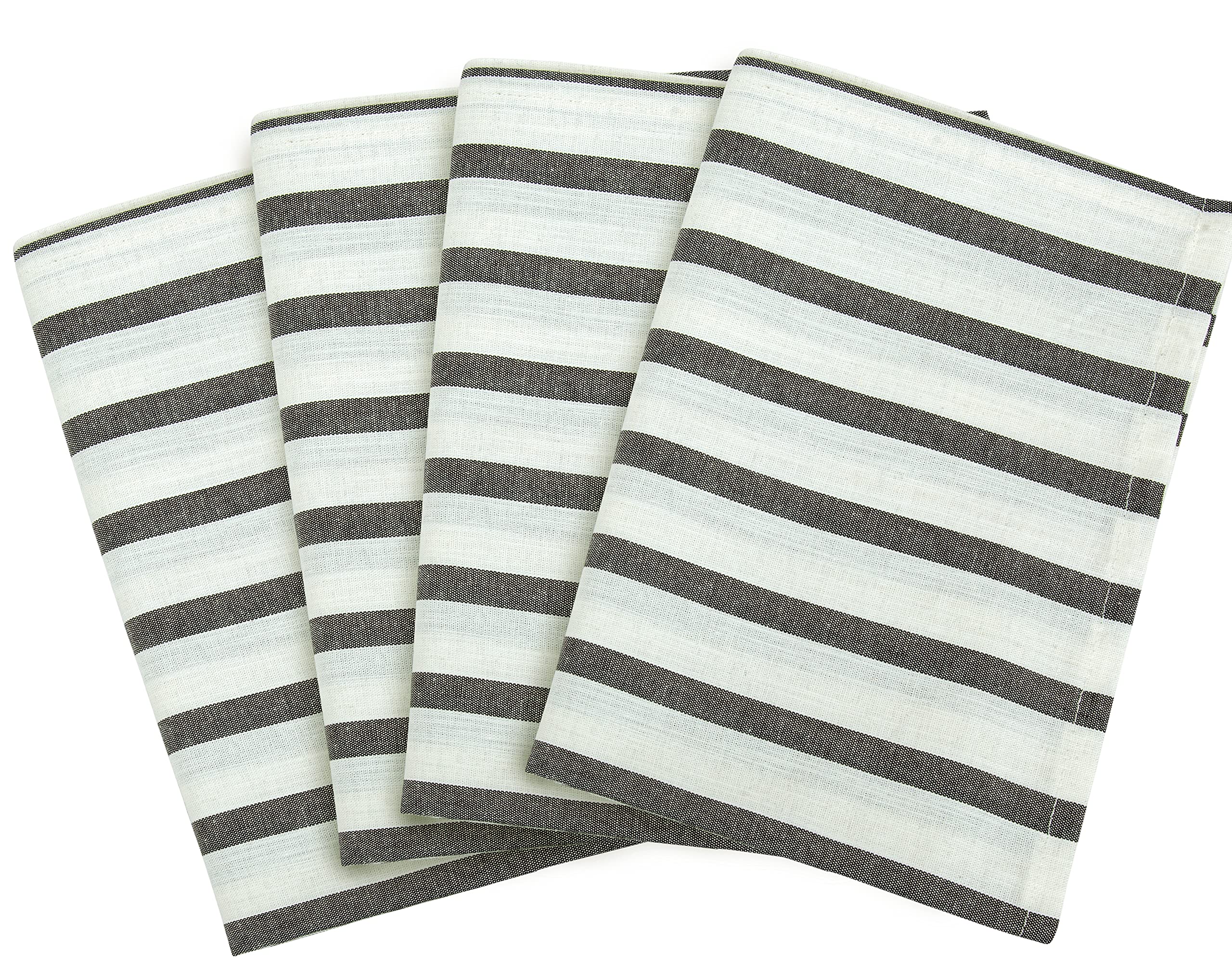 ROYALE Kitchen Towel 4 Pack - 100% Cotton Kitchen Dish Towel - Tea Towels - Reusable Cleaning Cloths - Highly Absorbent Bar Towel - Large Dish Towels - Wiping Cloth - ( Black Stripe)