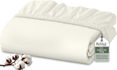 Royale Linens 100% Organic Cotton Percale Weave Super Soft Deep Pocket Bottom Sheets Elastic Sheet Fitted Sheets Only