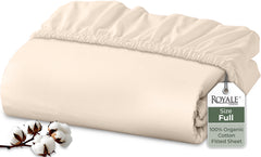 Royale Linens 100% Organic Cotton Percale Weave Super Soft Deep Pocket Bottom Sheets Elastic Sheet Fitted Sheets Only