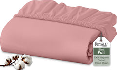 Royale Linens 100% Organic Cotton Percale Weave Super Soft Deep Pocket Bottom Sheets Elastic Sheet Fitted Sheets Only