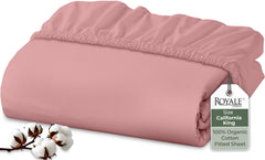Royale Linens 100% Organic Cotton Percale Weave Super Soft Deep Pocket Bottom Sheets Elastic Sheet Fitted Sheets Only