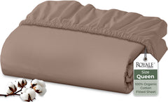 Royale Linens 100% Organic Cotton Percale Weave Super Soft Deep Pocket Bottom Sheets Elastic Sheet Fitted Sheets Only