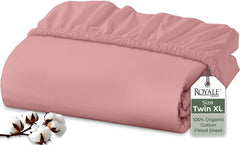 Royale Linens 100% Organic Cotton Percale Weave Super Soft Deep Pocket Bottom Sheets Elastic Sheet Fitted Sheets Only