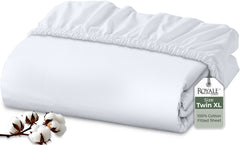 Royale Linens 100% Organic Cotton Percale Weave Super Soft Deep Pocket Bottom Sheets Elastic Sheet Fitted Sheets Only