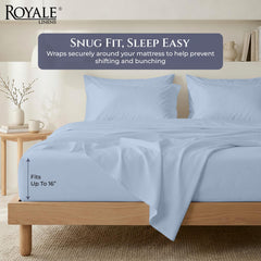 Royale Linens 300TC Cotton Sheet Set Lake Blue